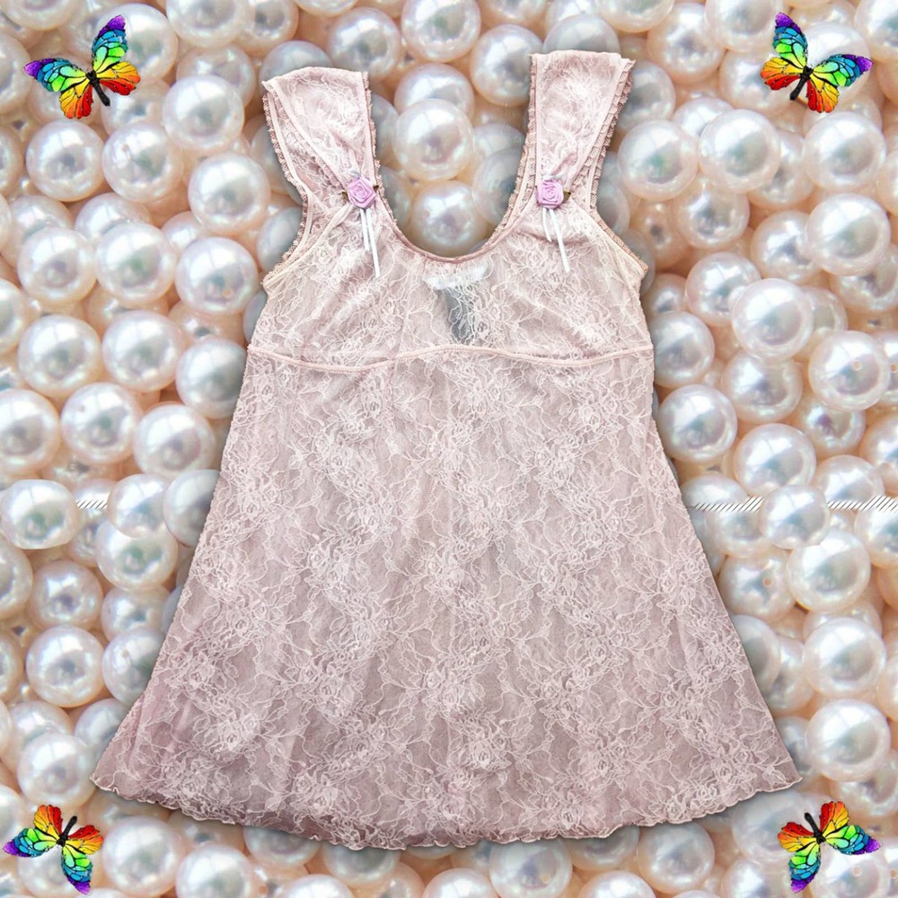 Vintage Pink Babydoll Chemise Lingerie Top Sz S